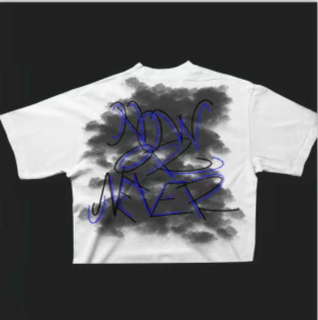 Drop shoulder over sized White T-Shirt (Dark Blue Circle)