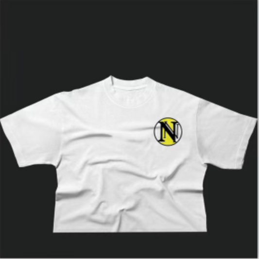 Drop shoulder over sized White T-Shirt (Yellow Circle)