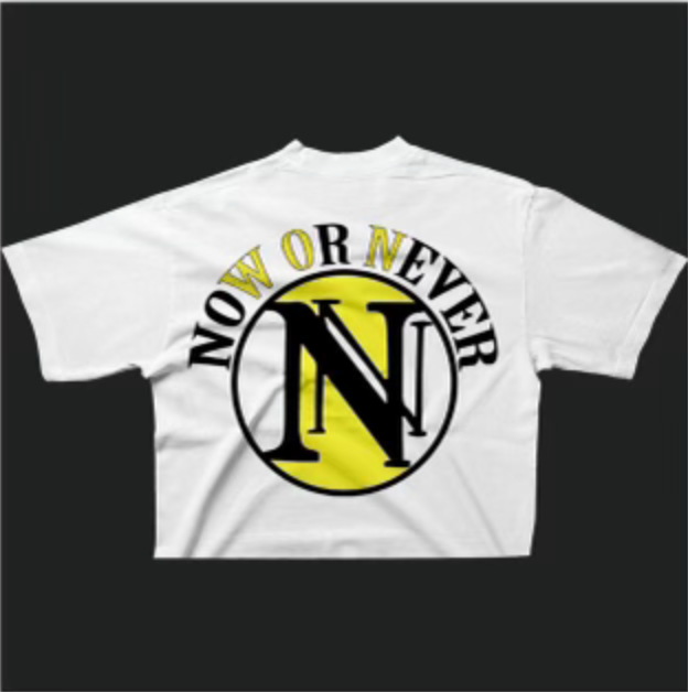 Drop shoulder over sized White T-Shirt (Yellow Circle)