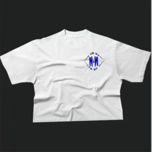 Drop shoulder over sized White T-Shirt (Dark Blue Circle)